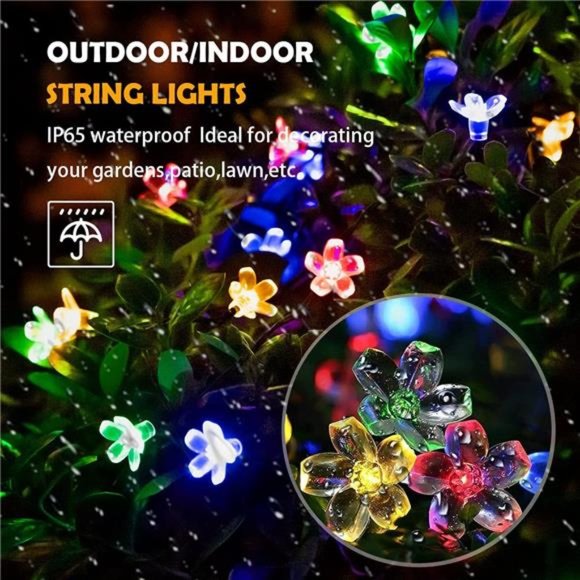 Solar String Flower Lights Outdoor Waterproof 50 LED Fairy Light Decorations - Picture 3 of 7